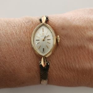 Vintage Omega 14 KT Yellow Gold Women's Watch with Gold-filled Band